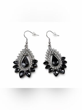 Black Crystal Rhinestone Teardrop Statement Dangle Earrings Glam Formal